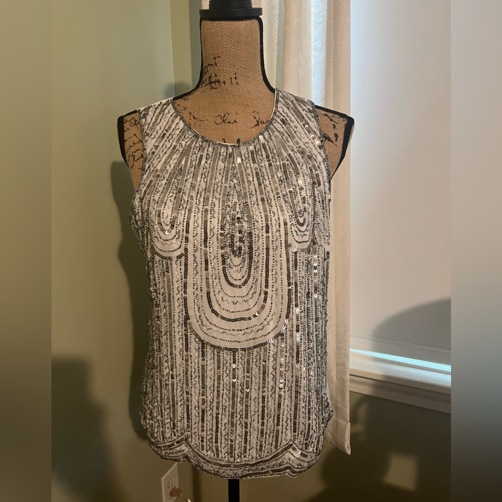 Romeo & Juliet Couture Silver Beaded and Sequin Embellished Tank Top -NWT, Small